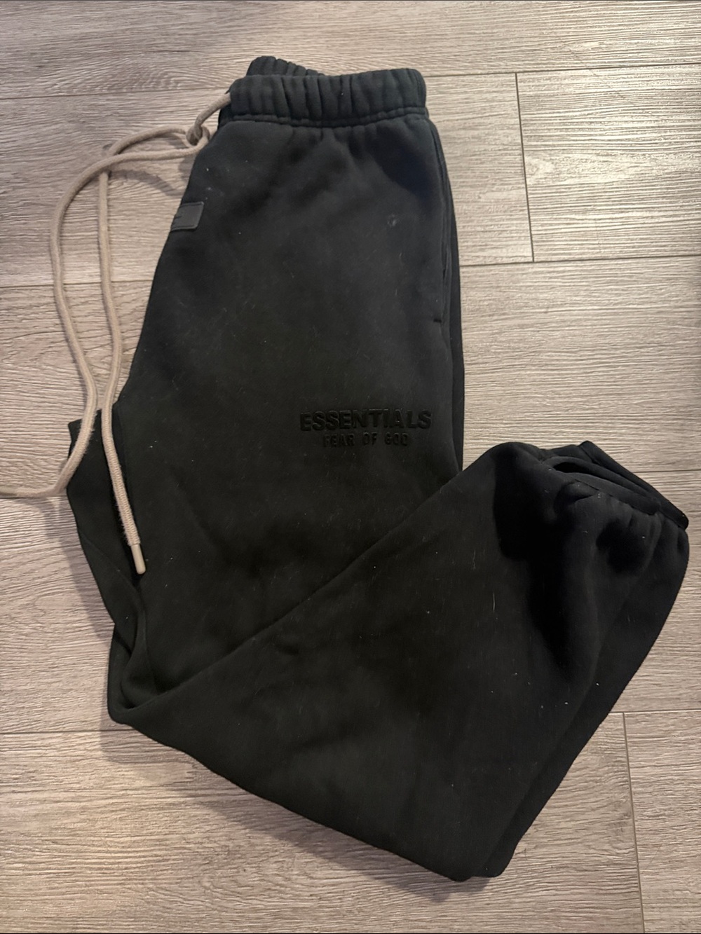 Essentials Men’s Black Sweatpants with Beige Drawstring